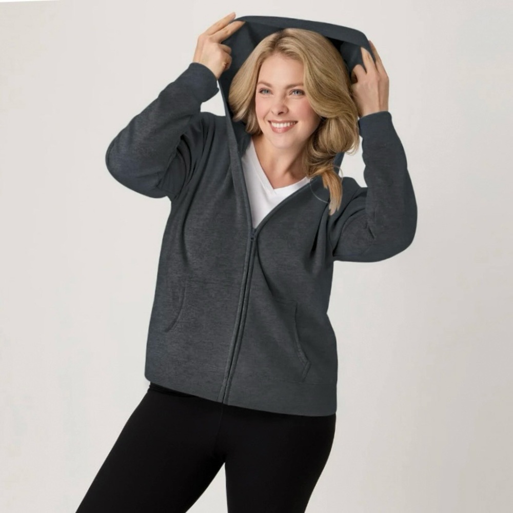 Hanes EcoSmart Fleece Lined Hoodie Full Zip Heather Slate Gray NWT
